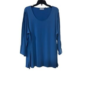 Susan Graver Royal Blue Scoop Neck Tunic with Lace-Trim Sleeves